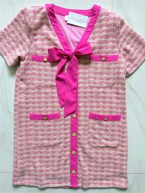 entro Pink Metallic Tweed Mini Dress with Hot Pink Trim NWT